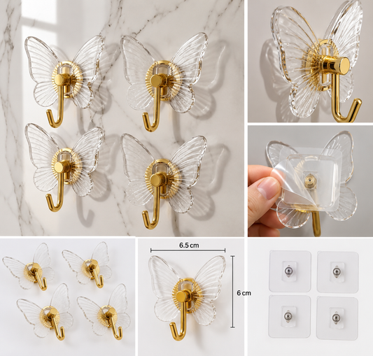 Lot de 4 Crochets Adhesifs en Forme de Papillon